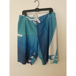 Y2K OP Ocean Pacific Board Shorts Size 36 Blue Green All Over Print